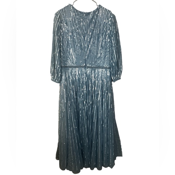 Mac Duggal NWT Sequin Wrap Over 3/4 Sleeve Slate Blue Dress 5509 size 18 - Picture 5 of 10